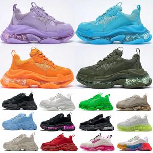 Zapatillas de deporte de diseñador 17fw Zapatos Triple S Clear Sole Mujeres Fashion Casual Crystal Bottomal All White Black Green Pink Rainbow Rainbow Sports Outdoor Old Dad Shoe