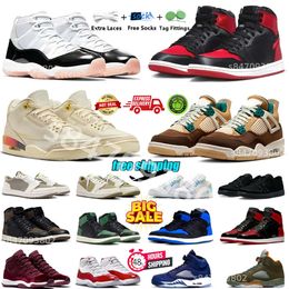 Designer sneakers Jumpmanss 1 3 4 5 11 Basketbalschoenen Satijn Bred Patent Royal Reimagined Black Cat Thunde 4s Grijs 11s Wit Cement 5s Palomino 12s Cherry Train Sports