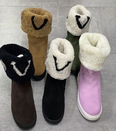 Designer Snow Boot Femmes Snowdrop Bottines Plates Laine Douce Fourrure En Daim Chaussures En Cuir Hiver Martin Bottes Impression Sur Les Bottes Au Genou 35-41 NO 329