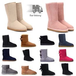 Botas de nieve de diseñador Botas de botas de mujer australianas Bailey Dune Castaño Hebilla de invierno Nieve de piel Media rodilla Corta Dama y lana integrada