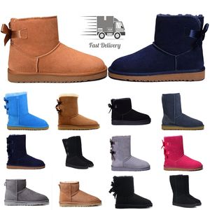 Botas de nieve de diseñador Botas de botas de mujer australianas Bailey Dune Castaño Hebilla de invierno Piel Nieve Media rodilla Corta Dama y lana Tamaño integrado 35-43