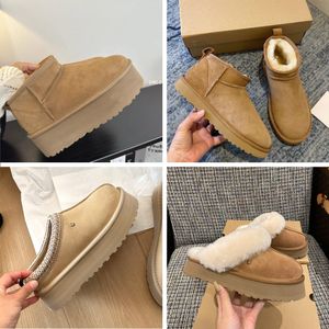 Designer Snow Ug Laarzen Australische Dameslaars Tasman Bailey Dune Kastanje Winter Bont Sneeuw Half Knie Korte Dame Schapenvacht Tazz Wol Geïntegreerde Glies Haarslippers