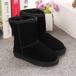 Designer Snow Boots For Children Classic Fur Suede Boots Leather Boys and Girls Style Shoes Kids Waterproof Slip-on Children Winter Cow Shoes