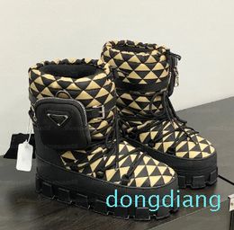 Designer Snowboots Nylon Bootie Gabardine Boot Dames Instapper Chunky Winter Warm Bont Driehoekslaarsjes Schoen