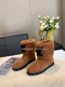 Bottines de neige de styliste pour femmes, bottines de luxe à plateforme en daim, bottines chaudes d'hiver, chaussures marron et noires, qualité supérieure avec boîte