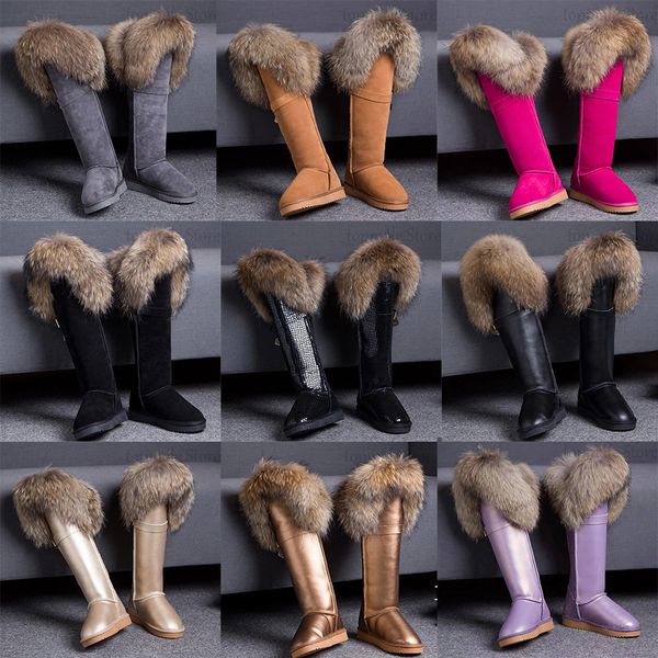 Bottes hautes de styliste en peau de mouton de luxe, doublure chaude, garniture en vraie fourrure, cuir suédé, bottes d'hiver pour femmes australiennes