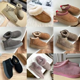 Botas de nieve de diseñador Botas de mujer australianas Tasman Bailey Dune Castaño Hebilla de invierno Piel Nieve Media rodilla Corta Dama Piel de oveja y lana Glies integrados Zapatilla de pelo