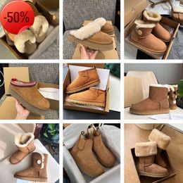 Designer Snow UG Bottes Australiennes Femmes Boot Tasman Bailey Dune Châtaigne Boucle d'hiver Fourrure Demi-genou Court Lady Peau de mouton et laine Glies intégrées Pantoufle de cheveux H6