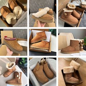 Designer Snow UG Bottes Australiennes Femmes Boot Tasman Bailey Dune Châtaigne Boucle d'hiver Fourrure Demi-genou Courte Laine Glies intégrée Pantoufle de cheveux