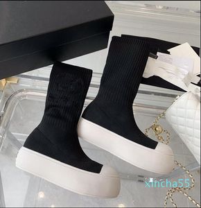 designer Sock Boots Femmes stretch tricot imprimé luxe tout-en-un jambes fines Noir blanc bottine semelles épaisses plate-forme dames Demi-bottes
