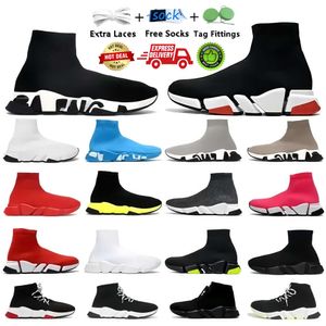 Diseñador calcetín zapatos hombres mujeres balencaigaitiess graffiti velocidad entrenador calcetines botas velocidades zapato corredor zapatillas de deporte punto mujeres 1.0 2.0 negro blanco rojo encaje deportes