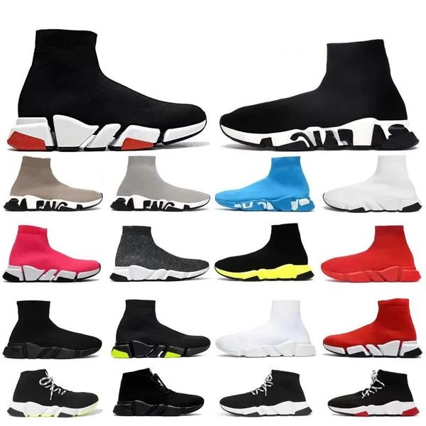 Designer chaussette chaussures hommes femmes Graffiti Blanc Noir Rouge Beige Rose Clear Sole Lace-up Neon Yellow chaussettes speed runner trainer flat platform sneaker casual 36-45
