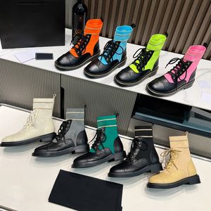 Botas de calcetines de diseñador Botas de cuero 100% reales Plataforma para mujeres Lace informal Lace Up Chunky Fashion Fashion Boots Botas de lujo Color sólido Tonado liso Tamaño 35-42