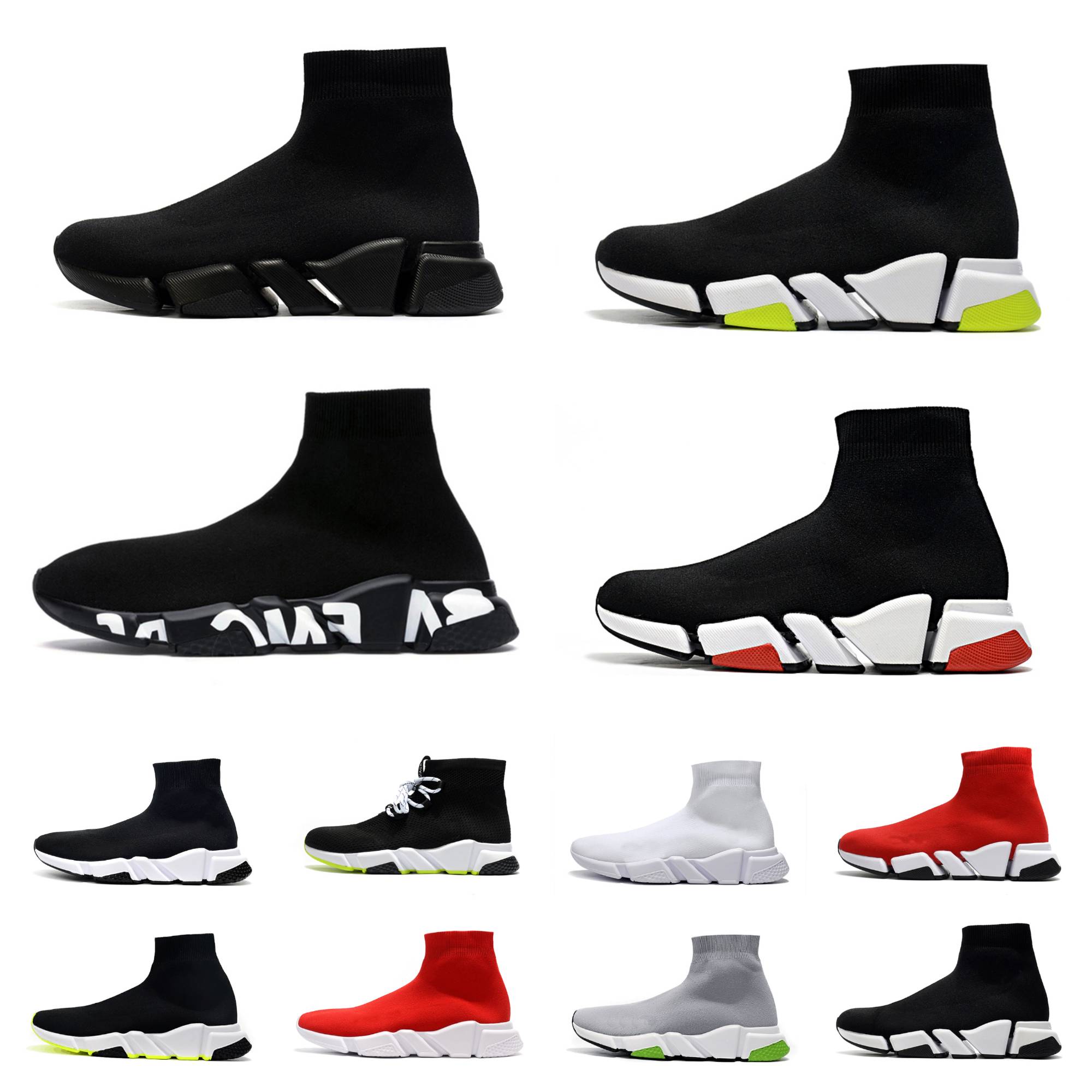 Designer meias sapatos casuais plataforma homens mulheres velocidade reciclada preto clássico 2.0 1.0 treinador corredor sneaker meia sapato velocidades graffiti treinadores preto branco vermelho tênis