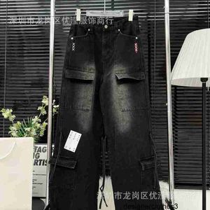 Ontwerper South Oil High End Dameskleding 2024 High Street Multi Pocket Wide Leg Jeans Spring Losse Street Rechte been broek 4FCA