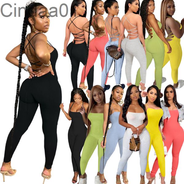 Designer Sport Combinaisons Sexy Fil Bandage Dos Nu Leggings Barboteuses Femmes Mode Maigre Body Clubwear