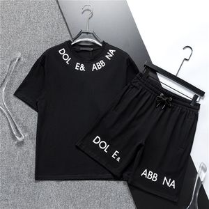 Designer sportset merkontwerp nieuwe heren t-shirt zomer puur katoen casual los ronde nek pullover print zwart en witte letter luxe jas shorts set m-3xl