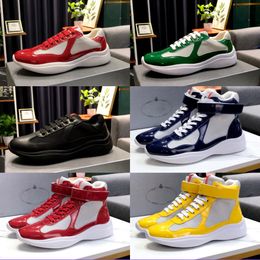 Men Women Americas Cup Leather Sneakers Hoogwaardige Patent Leather Flat Trainers Black Mesh Vacual Shoes Outdoor Runner Sportschoenen Maat 36-47 met doos