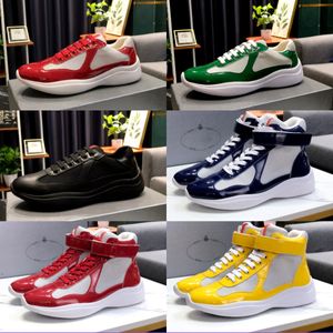 Men Women Americas Cup Leather Sneakers Hoogwaardige Patent Leather Flat Trainers Black Mesh Vacual Shoes Outdoor Runner Sportschoenen Maat 36-47 met doos