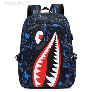 Designer Shark Backpack Nieuwe gespecialiseerde kinderen Schooltas Student Shark Personaliseerde afdruk grote capaciteit lichtgewicht casual minimalistische tas