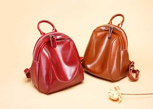 Diseñador-Bolso de cuero para primavera y verano para mujer, bolso de hombro sencillo de ocio, mochila de piel de vaca con cera de aceite para mujer, estilo escolar de viaje