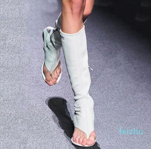 designer lente zomer mode dames lage hak string over de knie vrouwelijke cowboylaars open teen stretch ontwerp stretch napatine laarzen slippers