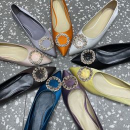 Designer lente/zomer platte puntige damesjurkschoenen met diamanten decoratie groot formaat professionele dames single schoenen bruiloft diner schoenen US5-US11