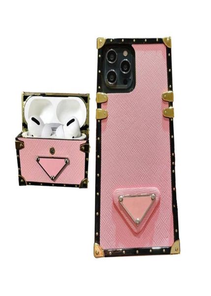 Designer Square 2 pièces ensemble étuis de téléphone protecteur d'écouteur pour iPhone 14 Pro Max 13 12 Mini 11 XS XR 8P couverture arrière en cuir PU Luxu1008617