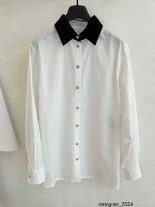 Designer SS printemps été nouveau col noir véritable velours contraste coton chemise à manches longues 9471 # 19DX