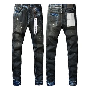 Designer Stack Europese paarse jeans heren borduurwerk quilten gescheurd voor trendmerk Vintage broek heren vouw slanke magere mode jeans paars c2