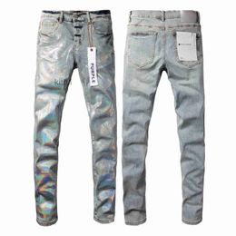 Designer Stack Jeans Européen Violet Marque Hommes Broderie Quilting Déchiré pour Tendance Vintage Pantalon Hommes Fold Slim Skinny Mode FFD2 FFD2