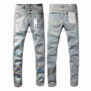 Designer Stack Jeans Européen Violet Marque Hommes Broderie Quilting Ripped pour Tendance Vintage Pantalon Mens Fold Slim Skinny Mode AH46