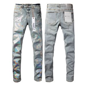 Designer stack jeans Europees paars merk jeans heren borduren quilten gescheurd voor trend merk vintage broek heren vouw slanke magere mode Jeans paarse jeans