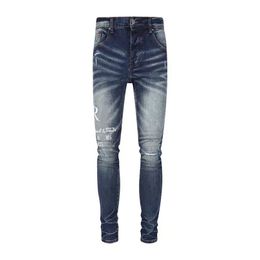 Jeans de diseñador Jeans europeo jean hombres bordado de bordado rasgado para tendencias marca vintage pantan plegado delgada flaca flaca 627