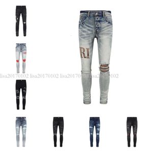 Designer Stack Jeans Jeans européens pourpre Jean Men Broderie Tandage Ripped for Trend Brand Vintage Pant Mens Fold Slim Skinny Fashion 29-40