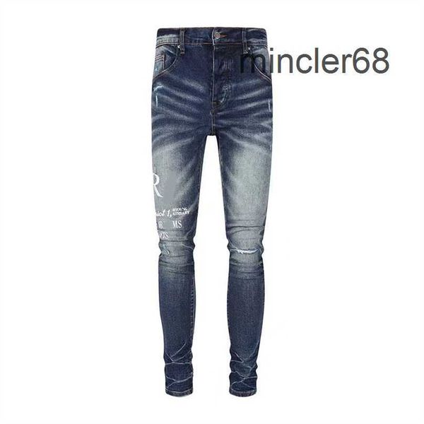 Designer Stack Jeans jeans européen pourpre Jean Men broderie courteuse Ripped for Trend Brand Vintage Pant Mens Fold Slim Skinny Fashion627