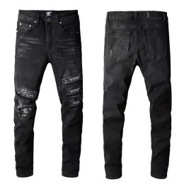 Jeans empilhados de grife Jeans europeus rasgados bordados acolchoados rasgados da marca tendência vintage calças masculinas dobradas finas skinny fashion Jean CXG8071