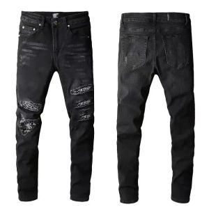Designer pile jeans européen déchiré jean hommes broderie quilting déchiré tendance marque vintage pantalon mens pli mince maigre mode Jean CXG8071