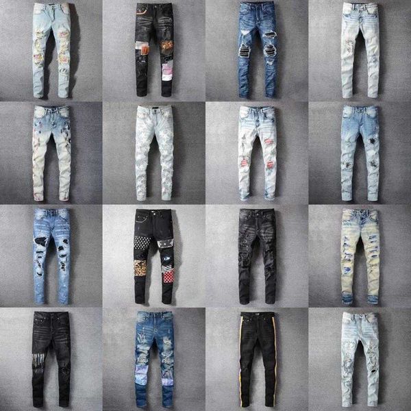 Designer Stack Stacked Jeans European Purple pour Hommes Quilting Ripped Trend Marque Vintage Pant Fold Slim Skinny Masculina Toursers Sstraight Pants34yw6kwj81yg