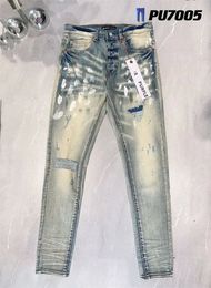 Jeans empilés de créateurs hommes jeans de marque violette européenne broderie de courtepointe Ripped for Trend Brand vintage pantage jean violet jeans Fashion Mens plit mince jeans gris skinny