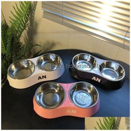 Bols de chien en acier inoxydable de concepteur chat avec support pour la nourriture et l'eau petit plat surélevé anti-dérapant anti-élevé mangeoire pour animaux de compagnie lave-vaisselle Dhrjs