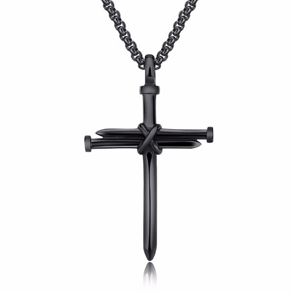 Designer en acier inoxydable hommes femmes religieux or Sier noir clou croix pendentif collier boîte à bijoux lien