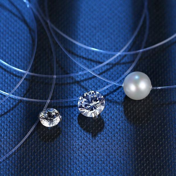 Designer Sterling Silver 925 Collier invisible Pendentif pour hommes et femmes avec un collier de diamant unique minimaliste