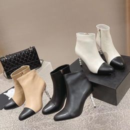 Designer Stiletto Boot Spring en Autumn Fashion High Heel Ankle Boots verf met stretch slang Subnet Set Wear lederen buitenzool Bootes Dancing Women Weddin Heelsss