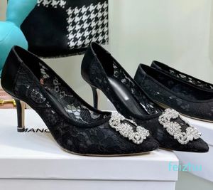 Tacones de aguja de diseñador, zapatos cómodos para mujer, malla multicolor, Joker, banda elástica cerrada, puntiagudos para fiesta