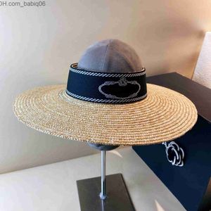 Designer gierige rand hoeden lente en zomer nieuwe lintbrief grote dakranden tarwe rietje zon outdoor toerisme strand zonneschadebeveiliging lege top t2304031