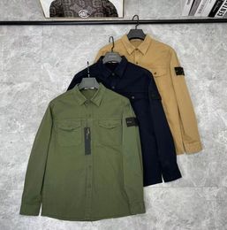 Vestes de poche en pierre de créateur veste d'île fermeture éclair à manches longues Badges hommes t-shirt manteau décontracté coupe-vent broderie chemises pour hommes manteaux d'automne taille asiatique m-3xl