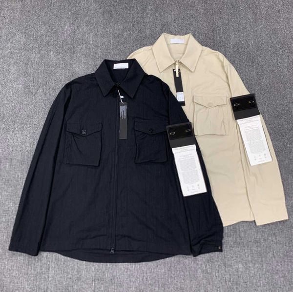 Designer vestes de poche en pierre veste de l'île à manches longues fermeture éclair Badges hommes t-shirt manteau décontracté coupe-vent broderie chemises pour hommes conception de flux de marée 35ess