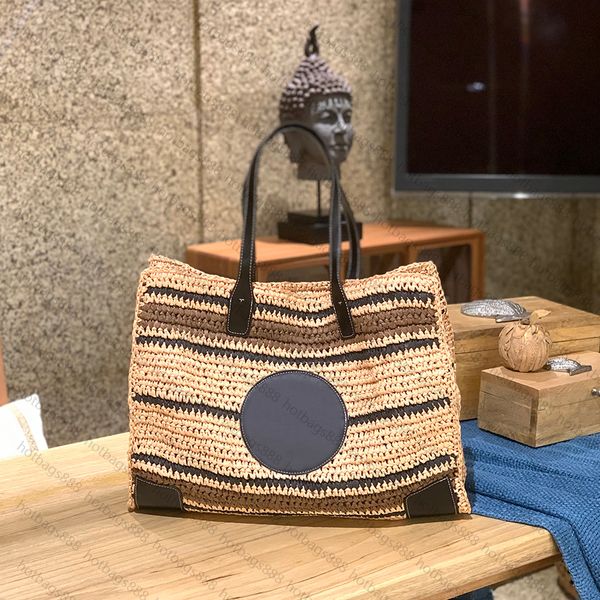 Bolsa de paja de diseñador Bolsa de asas de cubo Cesta de verduras Vacaciones de verano Bolsas de playa Bolsos de mujer de gran capacidad Monedero Lafite Hierba Tejiendo Totes de viaje de playa