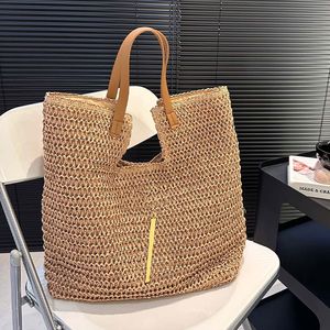 Designer strozak Zomerstrandtas Geweven boodschappentas Groentenmand Reishandtas Tote Bag met grote capaciteit Weekendtassen Uitgeholde schoudertassen met gouden letters